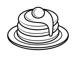 A stack of pancakes with syrup and butter is presented on a plate.