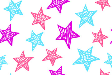 Scribble stars grunge vector seamless pattern. Universe background. Christmas decoration. Wallpaper print with simple scribble stars. Baby clothes ornament.