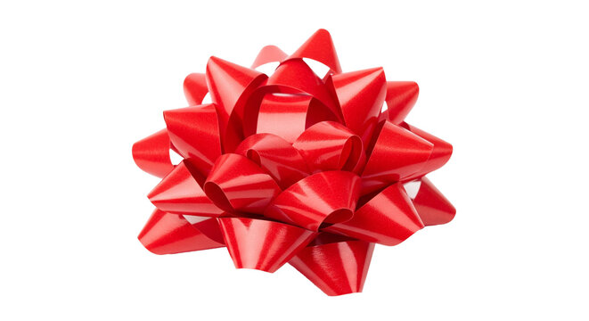 Sparkling red bow with a starburst shape, side view