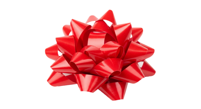 Sparkling red bow with a starburst shape, side view