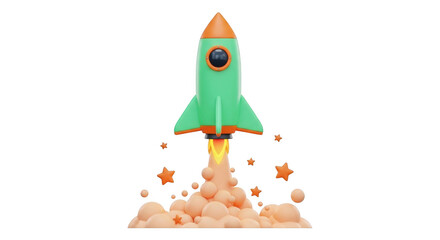 Rocket Launching into Space 3D Render Exploration Concept