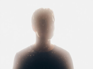 Silhouette of a man with backlit hair and particles