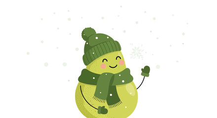 A Cheerful Avocado Enjoying Snowy Day in Cozy Winter Attire Illustration