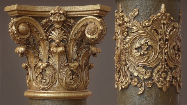 Fototapeta ornate golden classical column capital details