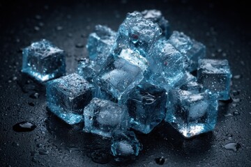 Obraz premium Top-down view crushed cubed ice scattered on sleek surface cold refreshing beverage ingredient