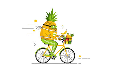 A Pineapple In Funky Goggles Rides Bicycle Delivering Fresh Fruits For Healthy Living