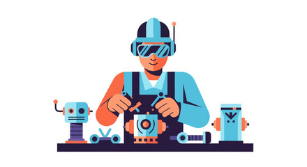 Obraz premium A Robotic Technician Working In A Futuristic Workshop Constructing Androids And Cybernetics