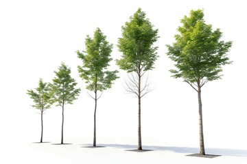 Obraz premium Five Deciduous Trees of Varying Heights on White green