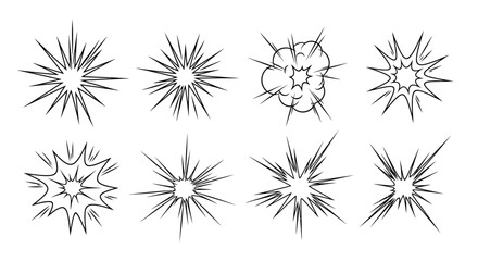 Collection of abstract starburst shapes and explosion designs in black and white
