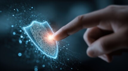 Digital information protection fingerprint biometric security concept cybersecurity technology modern