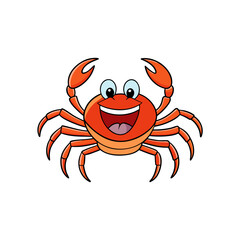 A cheerful cartoon crab with big eyes and an open mouth waving its claws isolated on white background