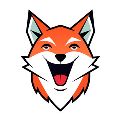Obraz premium A cheerful cartoon fox face with bright orange fur and a wide open mouth showing its tongue isolated on white background