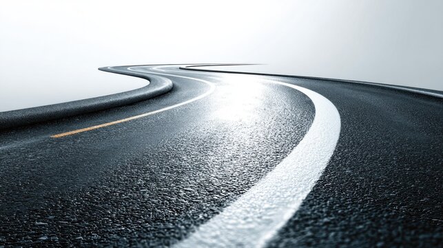 Winding asphalt road white line perspective highway travel journey direction