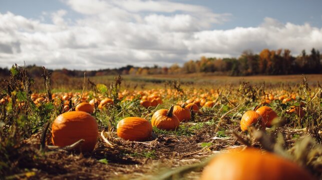 Pumpkin patch field harvest autumn fall orange vegetables seasonal agriculture	