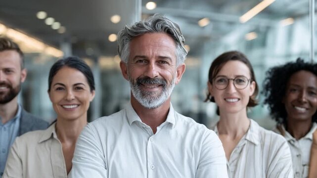 Professional team at the workplace: A group of professional, looking directly at the camera with an attitude of confidence, ready to embrace the challenge and achieve great things in business. 