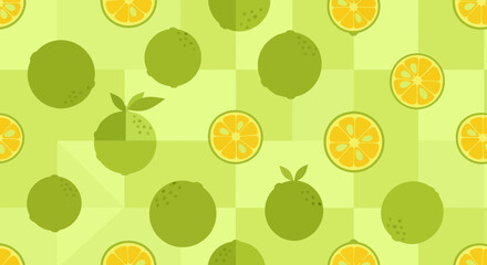 Abstract Citrus Fruit Arrangement Against Checkered Background Creates Refreshing Visuals