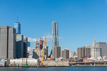 Obraz premium New York City, NY, USA. October 17, 2014: Skyline of Lower Manhattan with One World Trade Center.