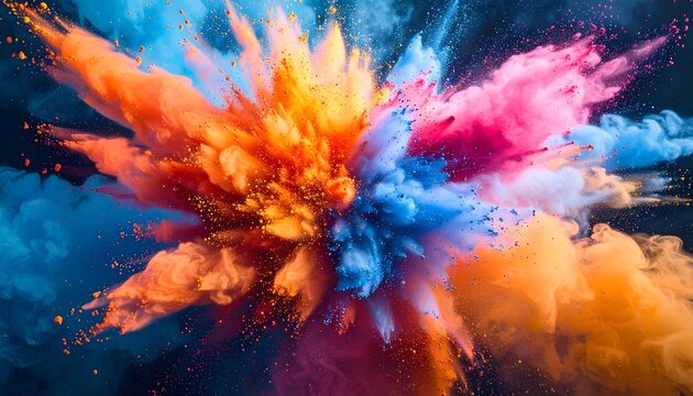 A vibrant explosion of colorful powder creating a dynamic and abstract artistic image