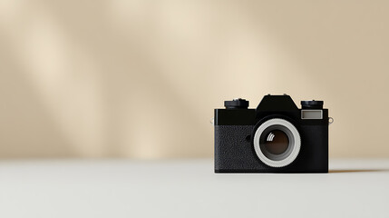 Retro-style camera on a light surface against a beige backdrop. Perfect for photography enthusiasts and vintage aesthetics. Capture memories with style and classic design.