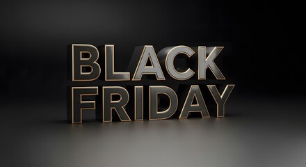 Black friday sale promotion with golden metallic text on dark background for advertising