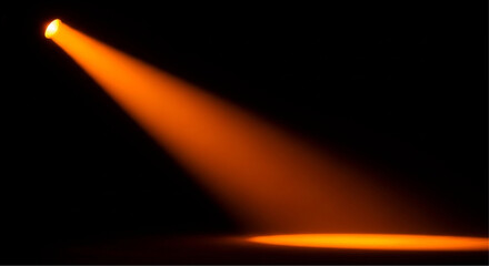 A captivating beam of warm orange light illuminates an empty stage against a deep black backdrop.  The vibrant glow evokes a sense of anticipation and drama. vector illustration