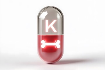 Vibrant Vitamin K capsule glowing with bone symbol for strong skeletal health and essential nutrient support