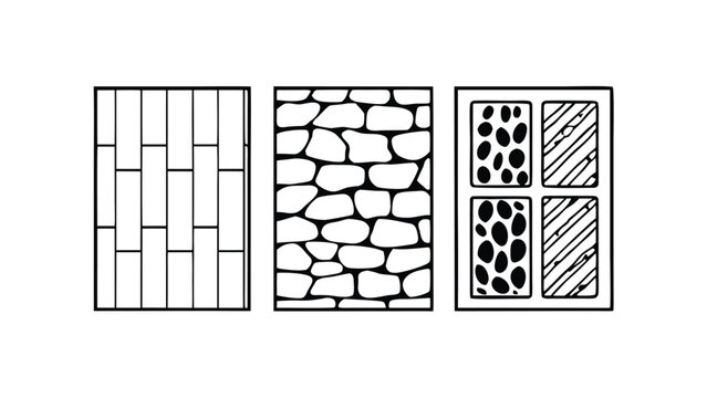 CAD Texture Patterns Collection with Stone, Pebble, Gravel, Wood, and Soil Symbols, Clean Architectural Hatch Set for Landscape Design, Floor Plans, and Technical Drawings
