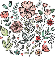  Floral wedding doodle collection vector hand drawn
