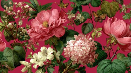 vibrant botanical pattern with pink flowers