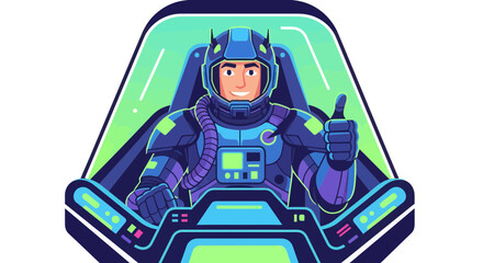 Fototapeta premium Astronaut Appears Giving Approval in A Futuristic Cockpit-Styled Vector Art Illustration