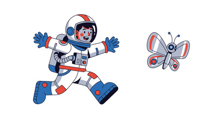 Astronaut Chasing Mechanical Butterfly An Illustration of Space Exploration and Joy