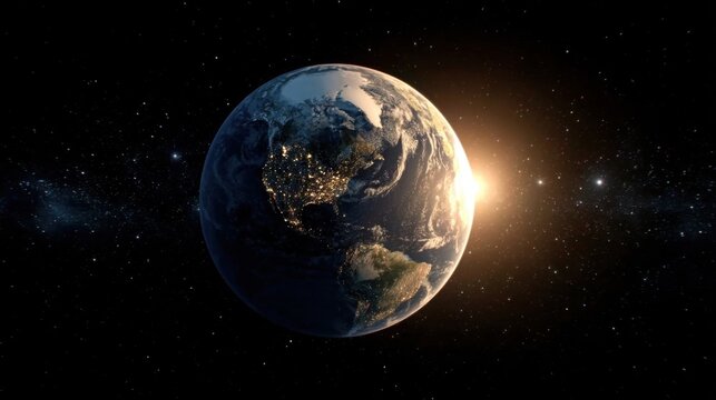 Earth global sunrise city lights
