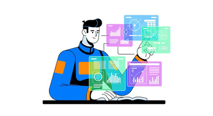 Fototapeta premium Analyst Interacting With Data Visualization Infographics And Modern Technology