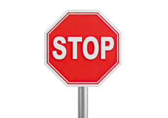 Red and White Stop Sign on Metal Pole Against Transparent Background, Isolated Design