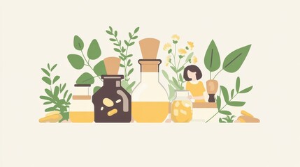 Herbal Essence with Bottles and Natural Elements