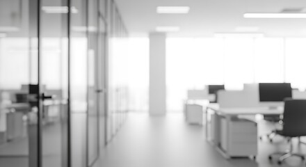 Modern Bright Office Space with Glass Partitions and Workstations