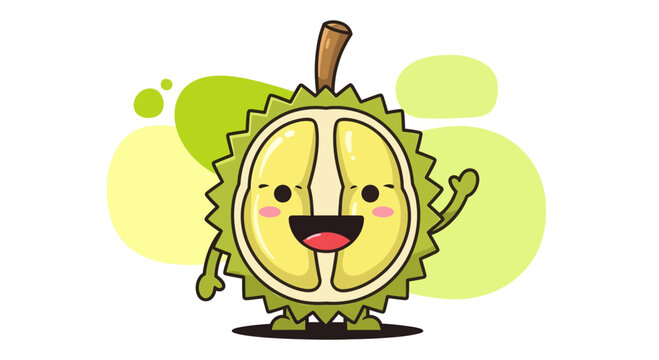 Animated Cartoon Durian Character Offering a Friendly Gesture with Welcoming Warmth
