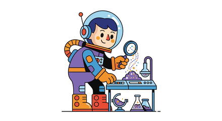 Astronaut Exploring Mysterious Substances in a Laboratory With Scientific Equipment and Tools