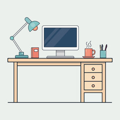 Modern Workspace Office Desk Vector Illustration