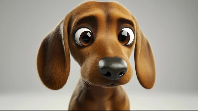 A cheerful cartoon dog gazes at the viewer with large, expressive eyes and a curious expression. The cartoon dog&rsquo;s floppy ears and soft fur add to its playful and endearing appeara