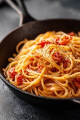 Delicious spaghetti with tomato sauce and cheese