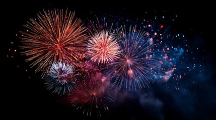 Festive occasion fireworks vivid bursts red white blue dark sky display
