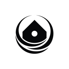 Abstract black silhouette of a house with a circular design