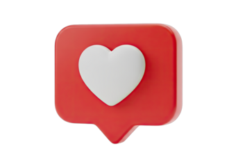 Red Speech Bubble Heart White Icon, Transparent background, 3D Rendered