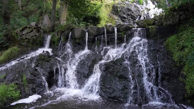 Slow motion of Rottle Vattenfall Waterfall in Sweden