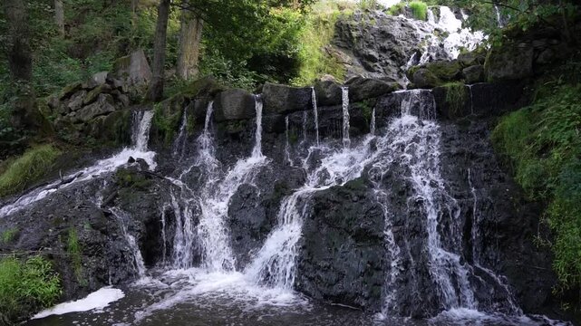 Slow motion of Rottle Vattenfall Waterfall in Sweden