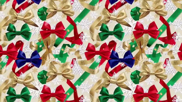 A Festive Display of Colorful Bows and Ribbons on a Decorative Background, Perfect for Holiday Decor and Gift Wrapping Inspiration