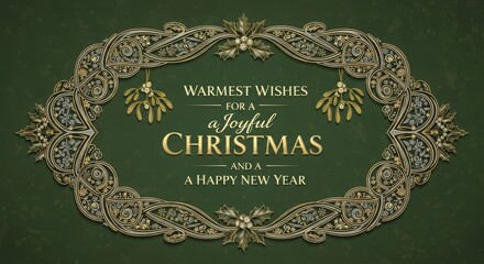 Sending warmest wishes for a joyful Christmas and a happy New Year with elegant festive border and mistletoe accents