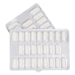 two blister packs with white pills