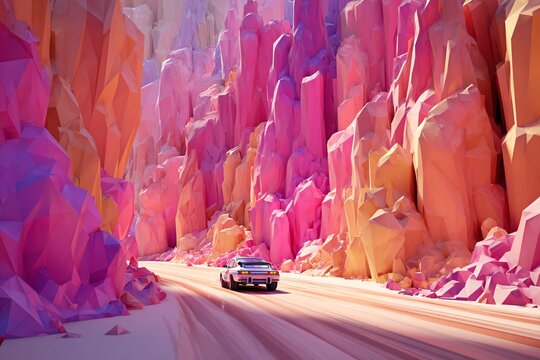Low-Poly Neon Canyon Racing Background - Powered by Adobe